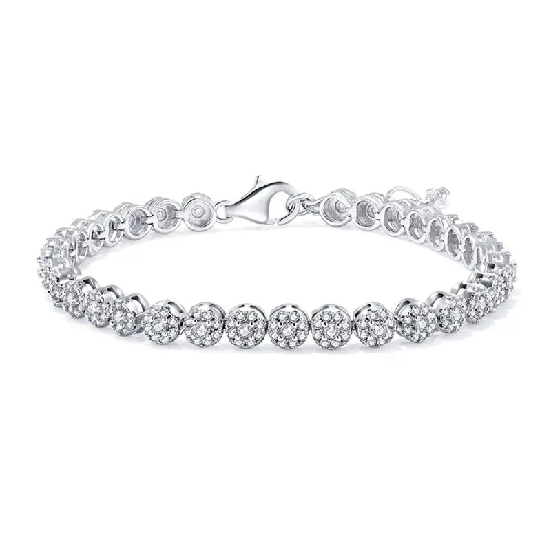 Sterling Silver Bracelet With D Color VVS1 Moissanite Stones In Round Halo Cut