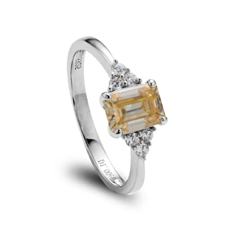 Sterling Silver Ring With Emerald cut Champagne Moissanite 
