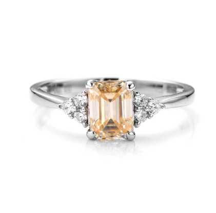 Sterling Silver Ring With Emerald cut Champagne Moissanite
