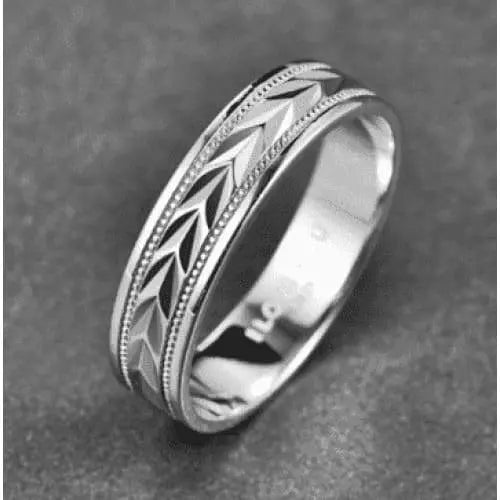 Leaf and Metal Pearl Patterned Silver Ladies Ring