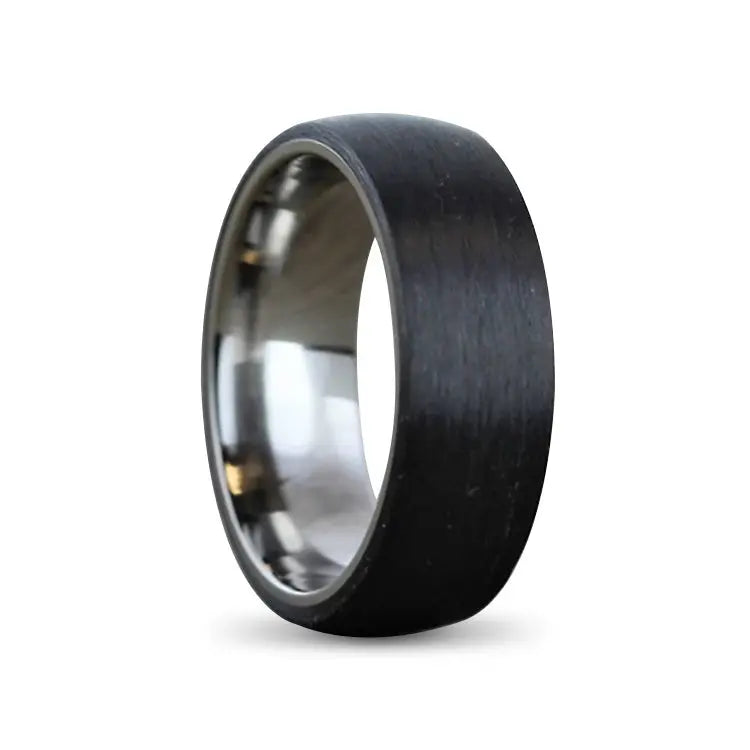 Silver Titanium Ring With Black Carbon Fibre Outer