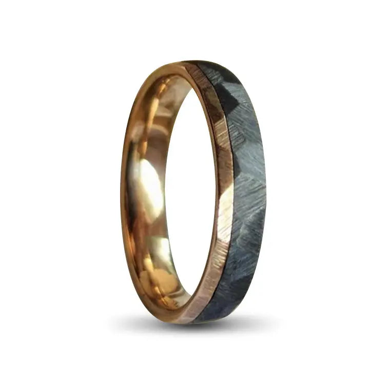 Ladies Hammered Black Zirconium Ring With Gold Inlay