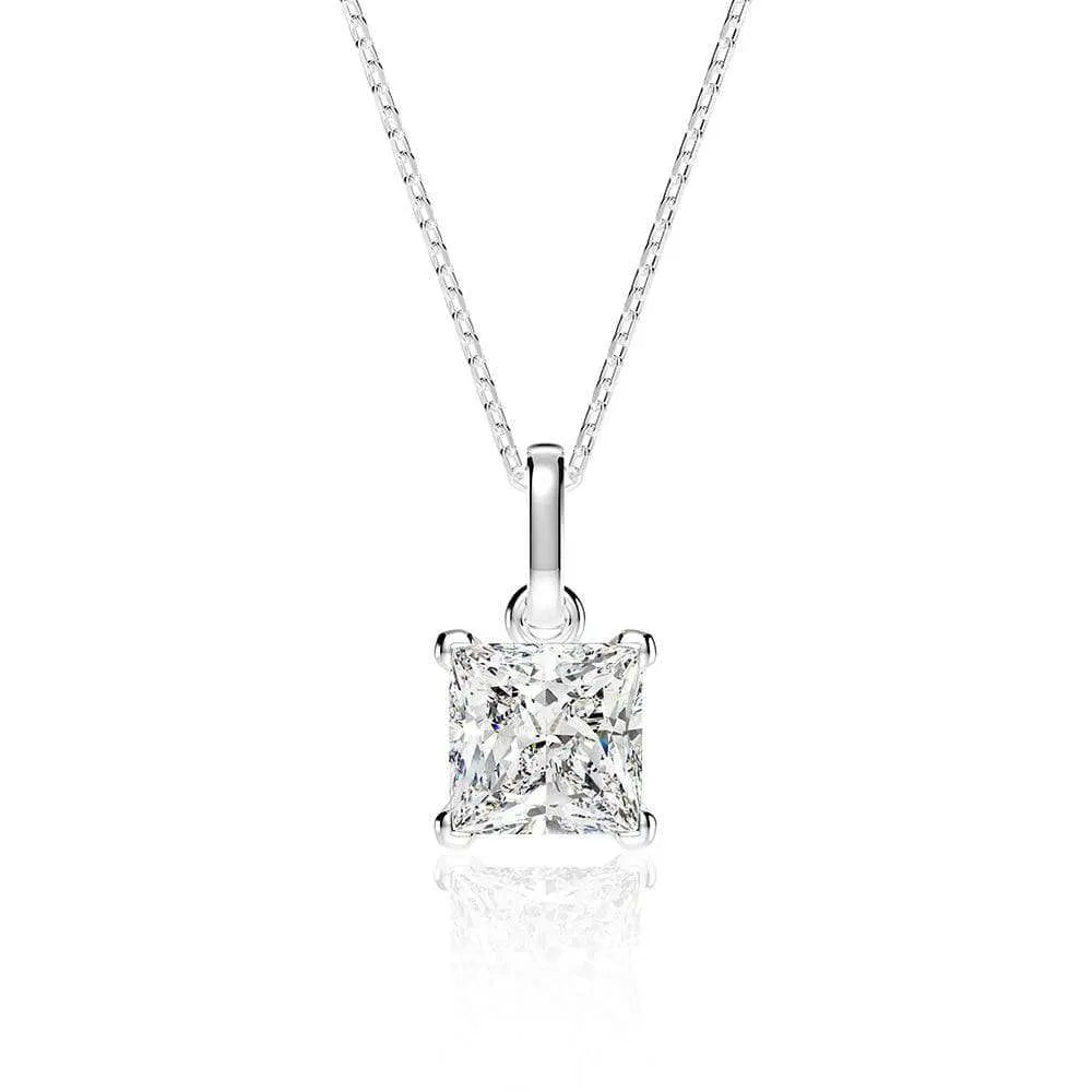 Sterling Silver Necklace with Princess Cut Moissanite Stone set in prongs