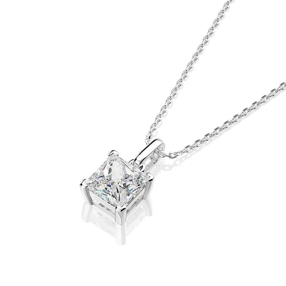 Sterling Silver Necklace with Princess Cut Moissanite Stone set in prongs