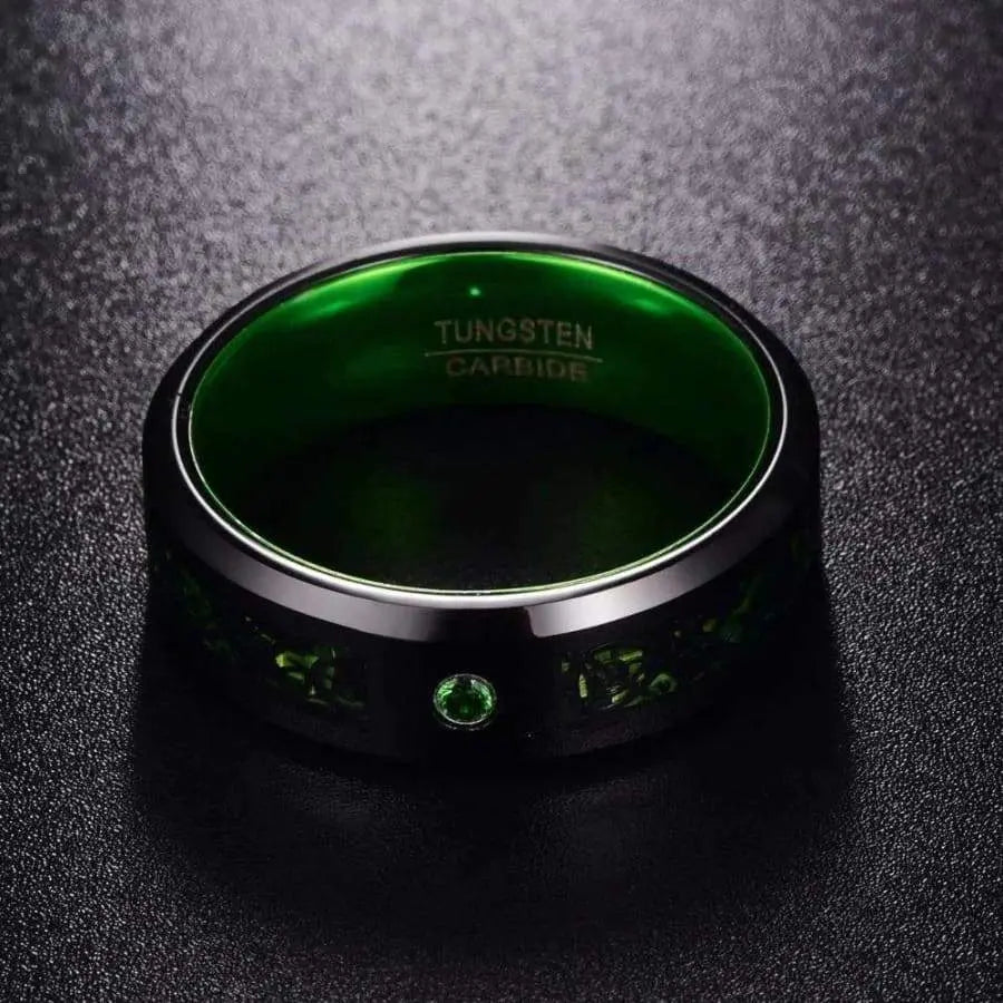 Celtic Green Black Tungsten Ring