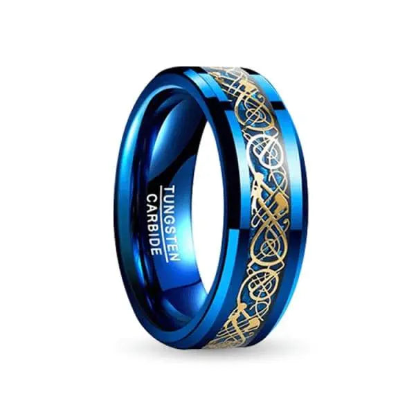 Celtic Gold Blue Tungsten Ring