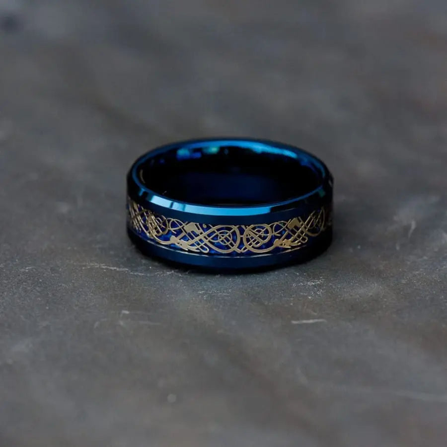 Blue and Gold Tungsten Carbide Ring