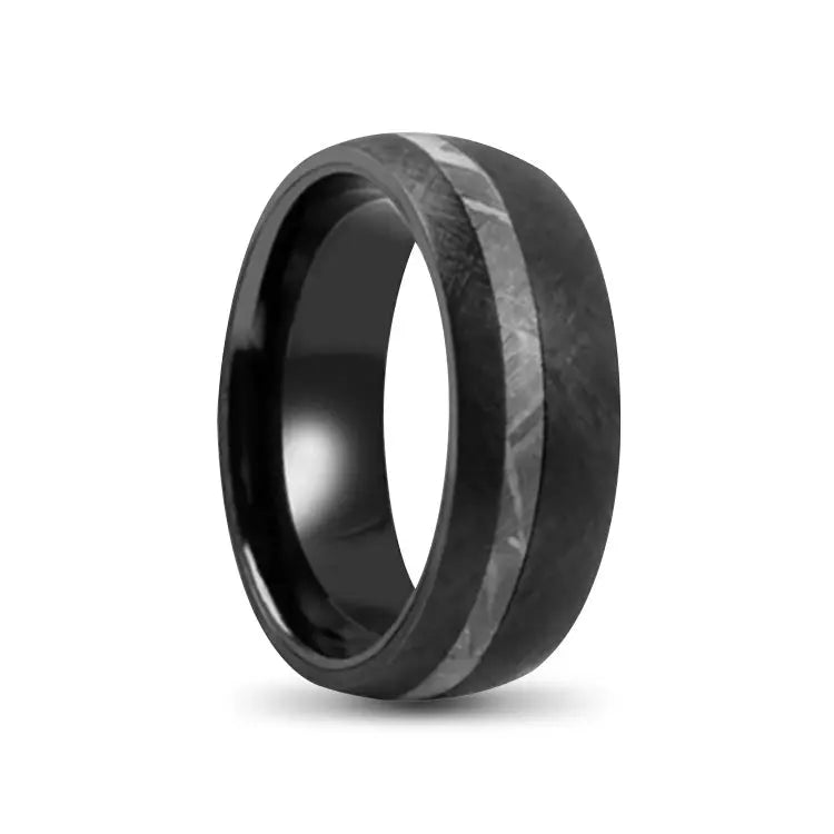 Brushed Black Zirconium Ring With 2mm Meteorite Inlay