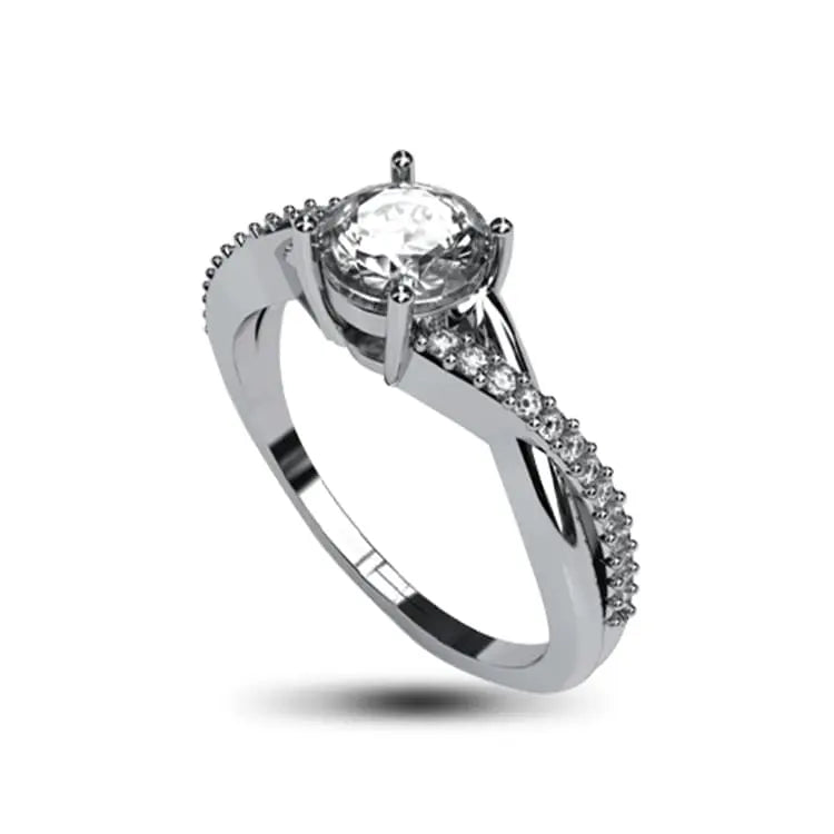 Silver Diamond Engagement  Ring