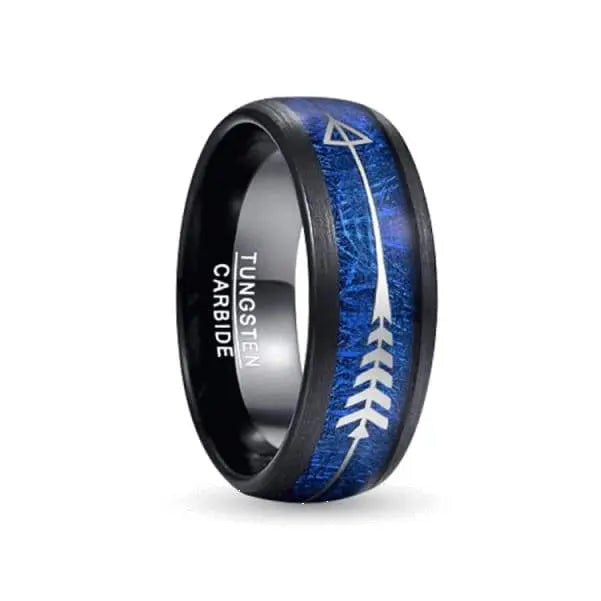 blue inlay and arrow Tungsten Carbide ring