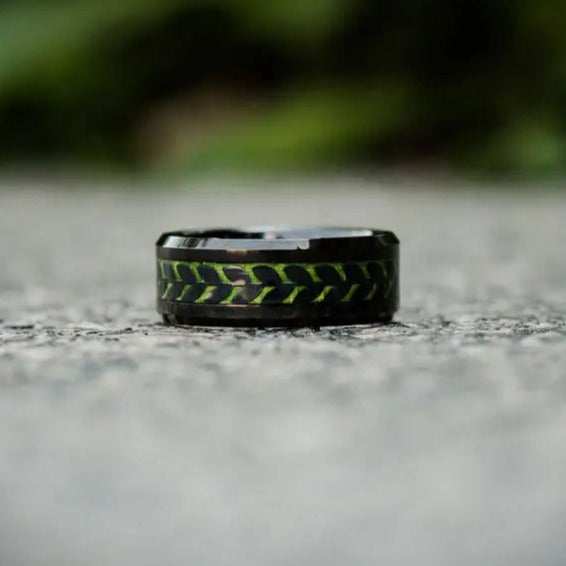Black and Green Pattern Tungsten Carbide Ring