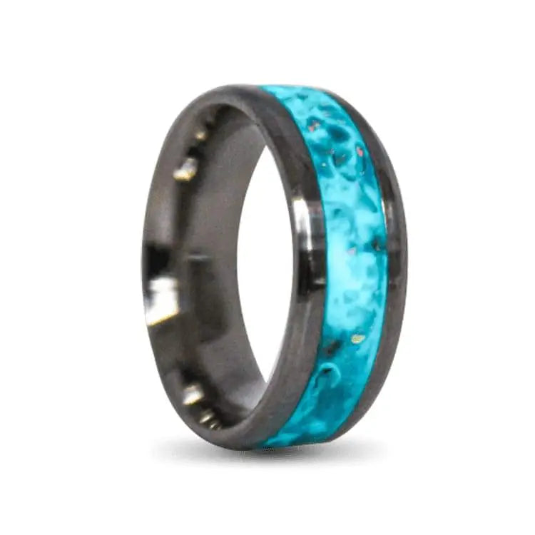 Blue Inlay Titanium Ring