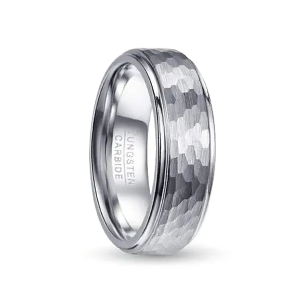 Silver Hammered Tungsten Carbide Ring