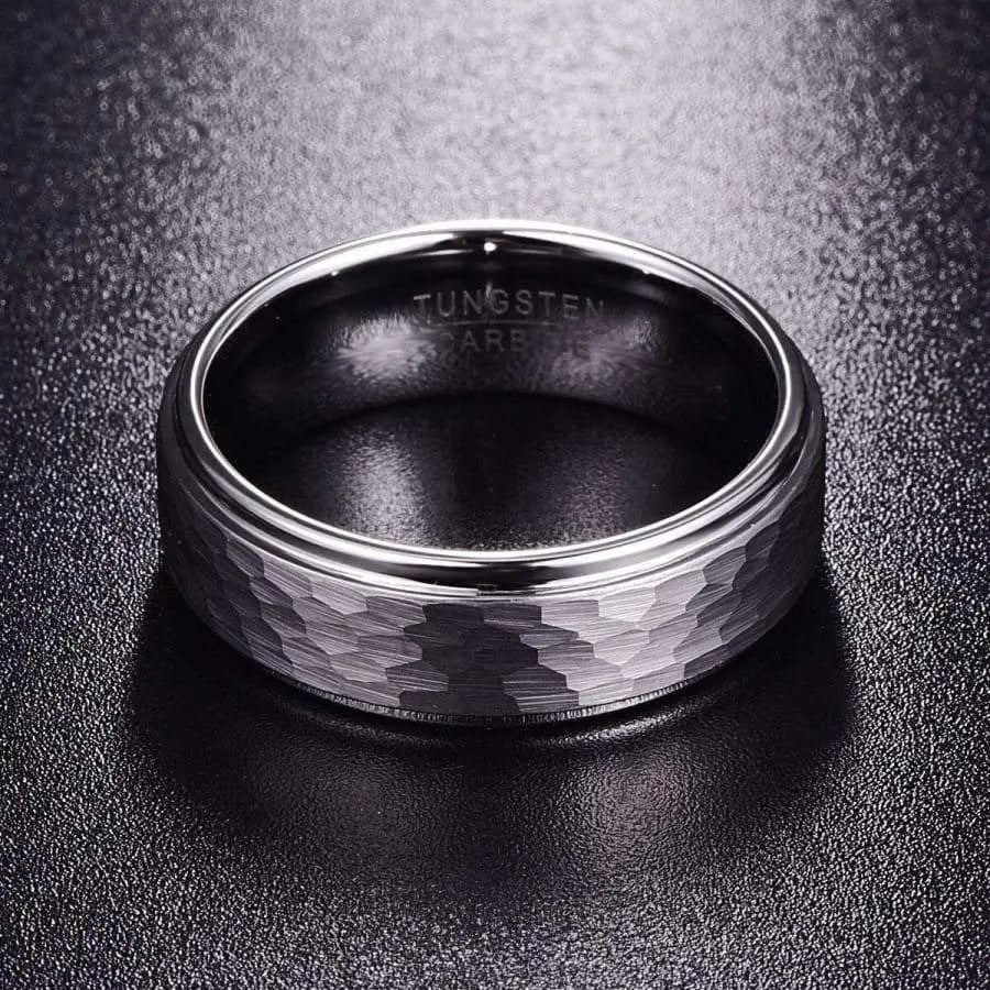 Silver Hammered Tungsten Carbide Ring