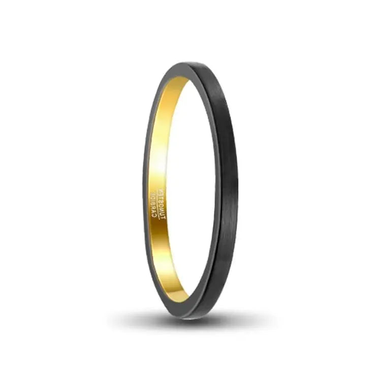 2mm Black Tungsten Carbide Ring with Gold Inner