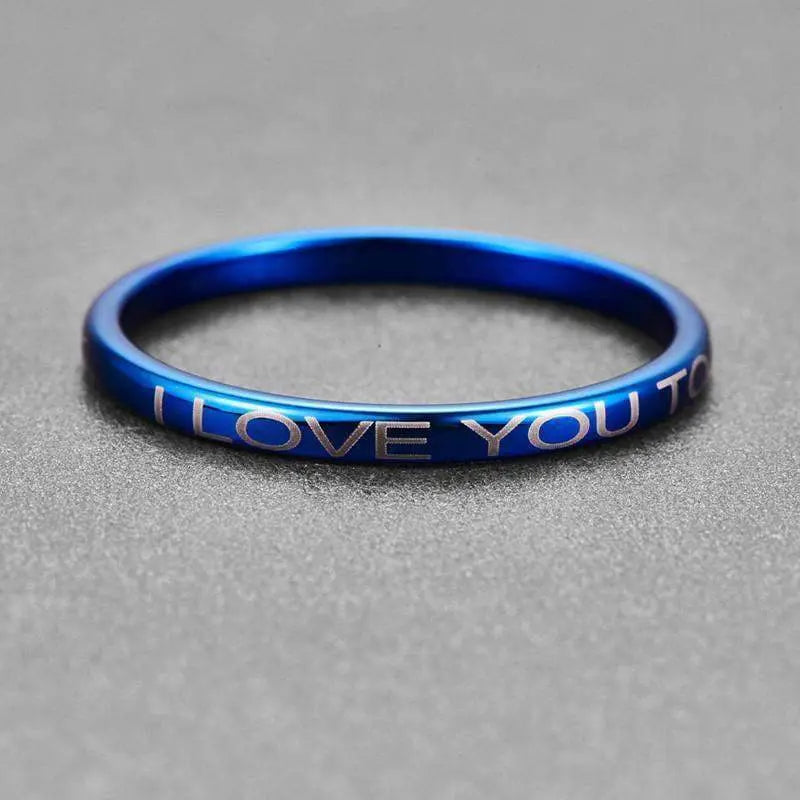 2mm Blue Tungsten Wedding Ring with I Love You Lettering