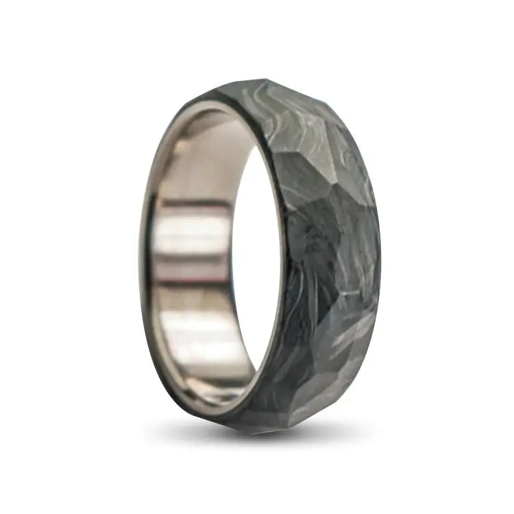 Hammered Carbon Fibre Ring With Silver Titanium Inner