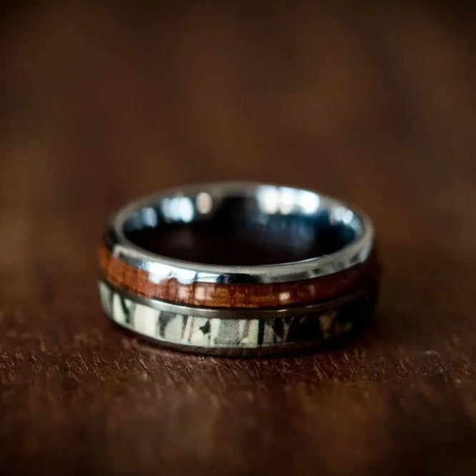 Tungsten Carbide Ring with Wood and Antler Inlays