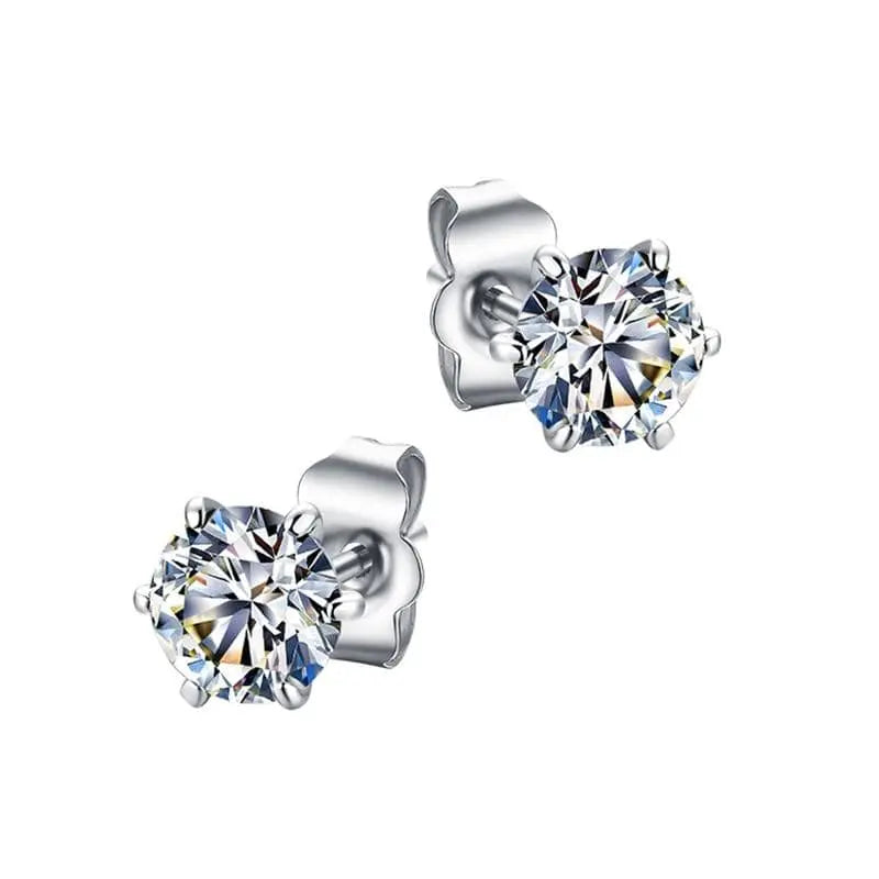 Sterling Silver Stud Earrings With F Color Moissanite Stones