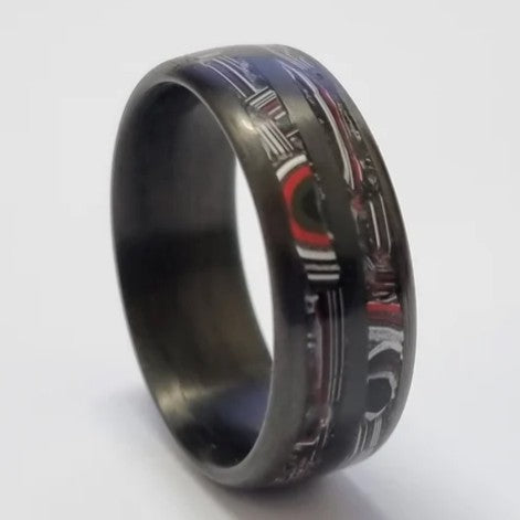 Black Carbon Fibre Ring with Two Inlays of Fordite
