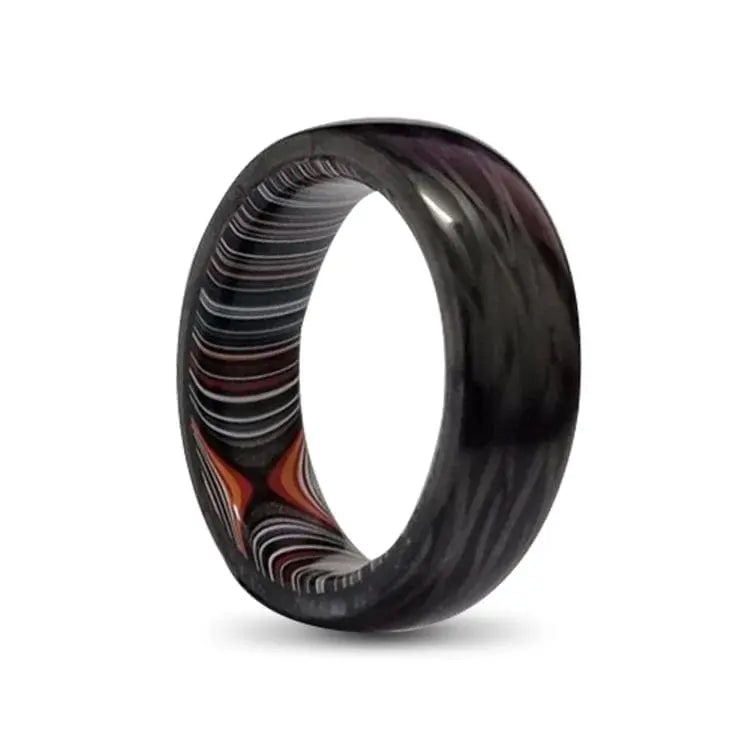 Black Carbon Fibre Ring with Fordite Inner in 8mm