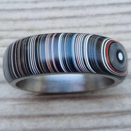 Titanium Ring with Beautiful Fordite Outer Layer and Round Edges