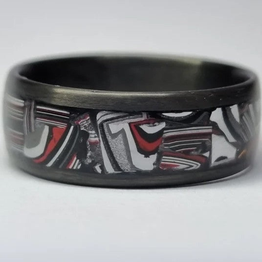 Black Carbon Fibre Ring with Fordite Exterior