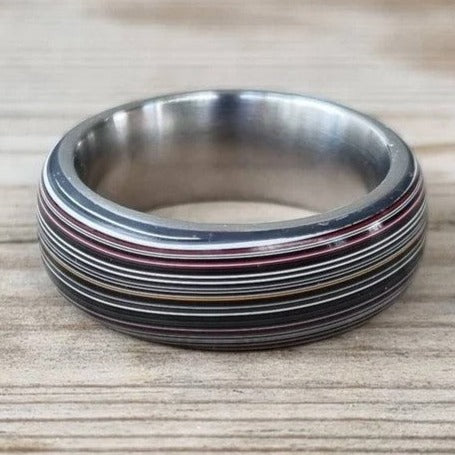 Titanium Ring with Fordite Outer Layer