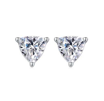 Sterling Silver Earrings With Trillion Cut Moissanite Stones
