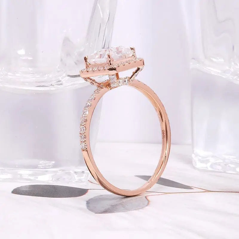2ct Radiant Cut 7x7mm Moissanite Ring in 9ct Rose Gold Side View