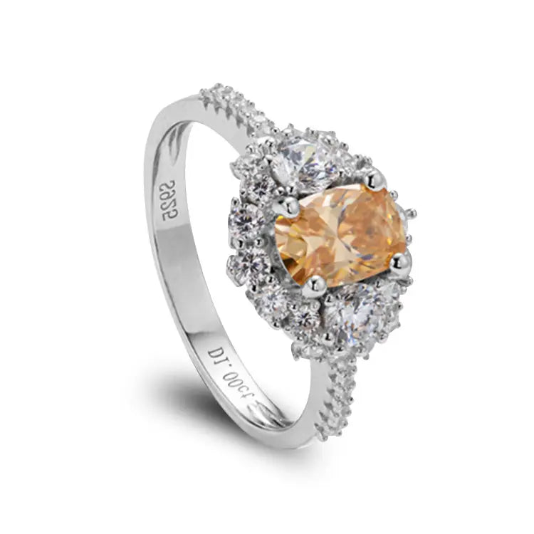 Sterling Silver Ring With Cushion Cut Champagne Moissanite
