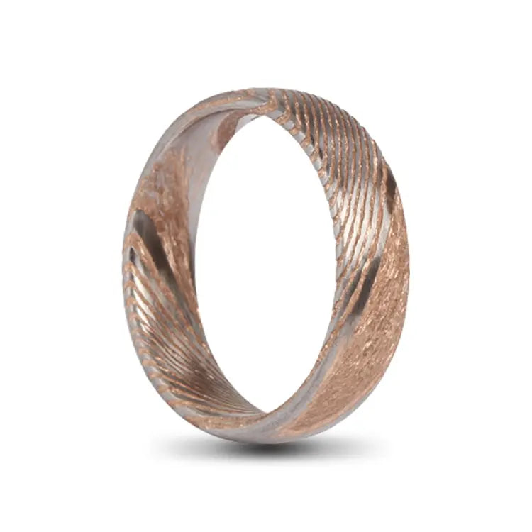 Rose Gold Damascus Steel Ring