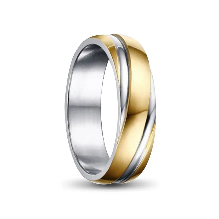 Silver Ladies Titanium Ring With Angled Gold Inlay