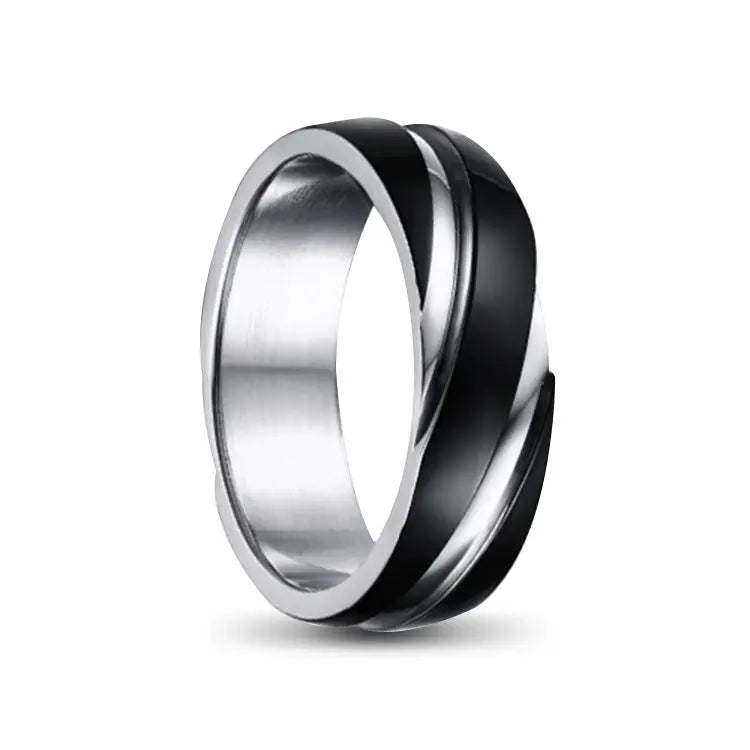 Silver Ladies Titanium Ring With Angled Rose Black Inlay