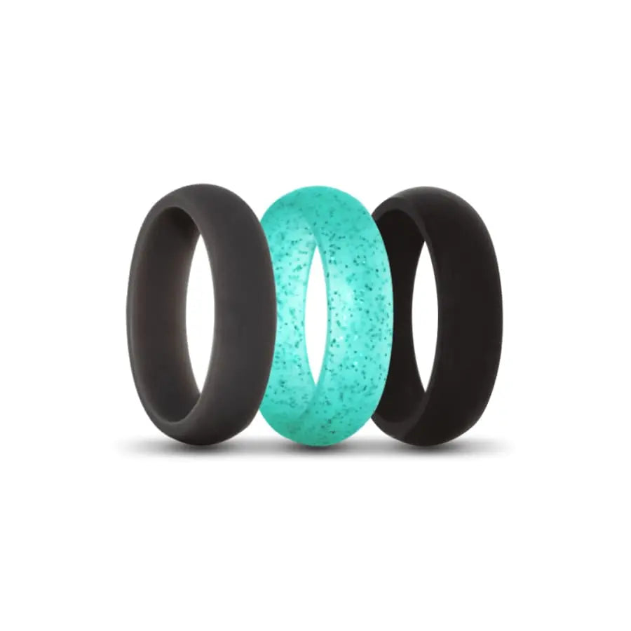 Grey, Turquoise Sparkle and Black Silicone Rings