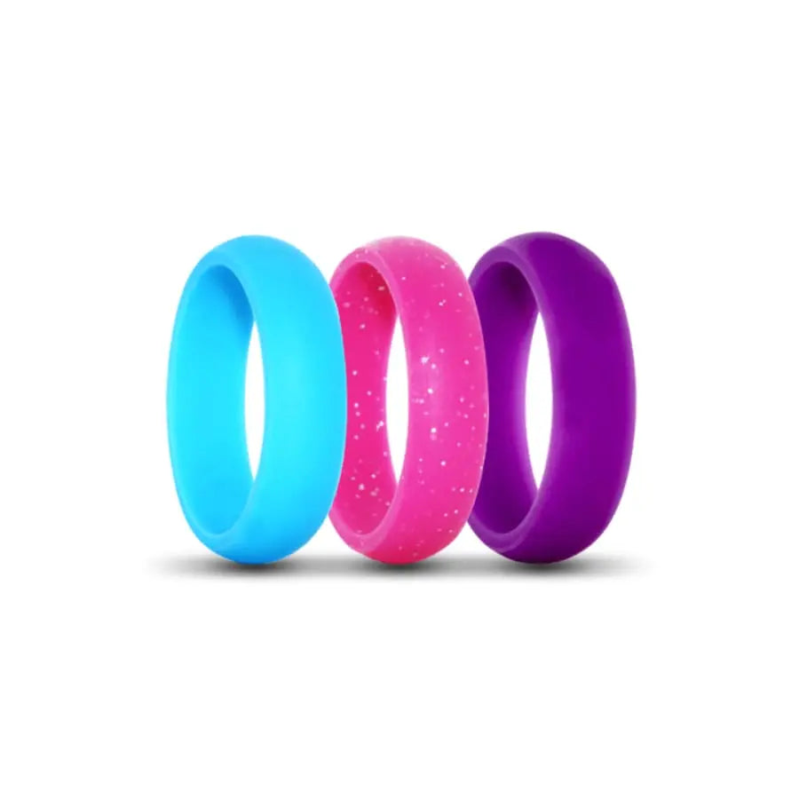 Blue, Pink Sparkle and Purple Silicone Rings