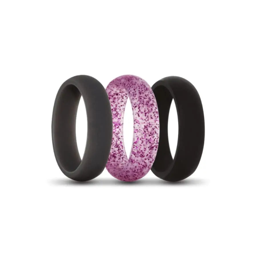 Grey, Pink Sparkle and Black Silicone Rings
