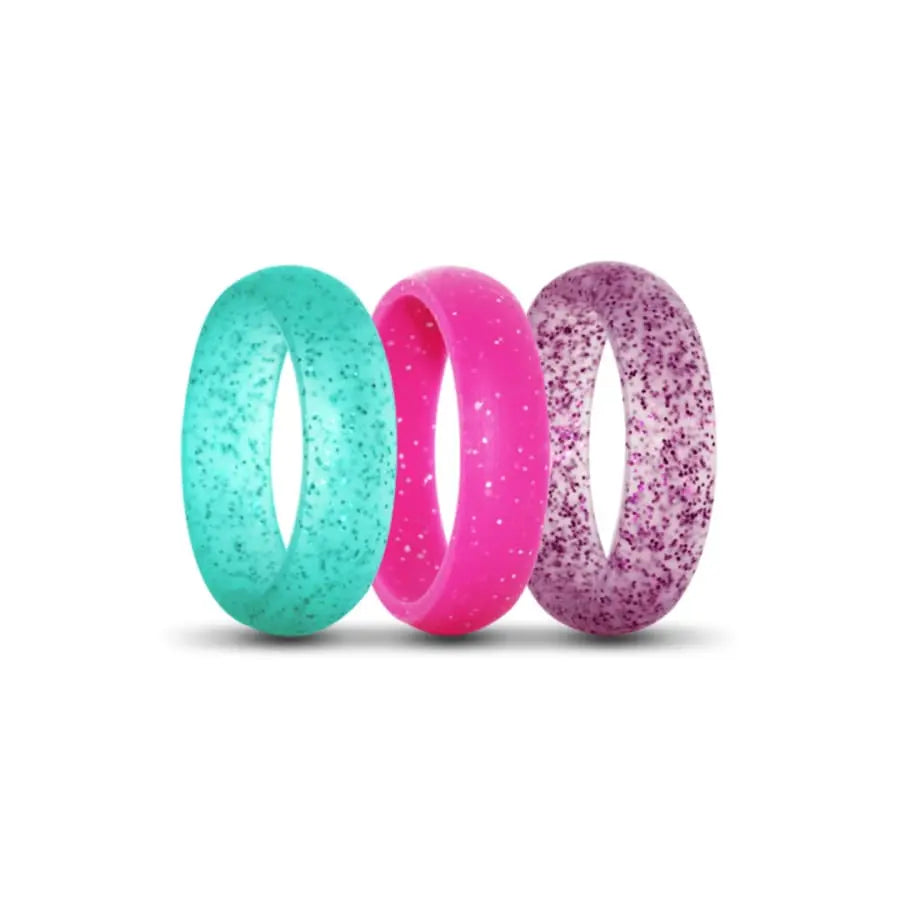 Turquoise Sparkle, Pink SParkle and Purple Sparkle Silicone Rings