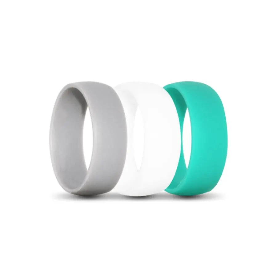 Grey, White, Turquoise Silicone Ring Pack