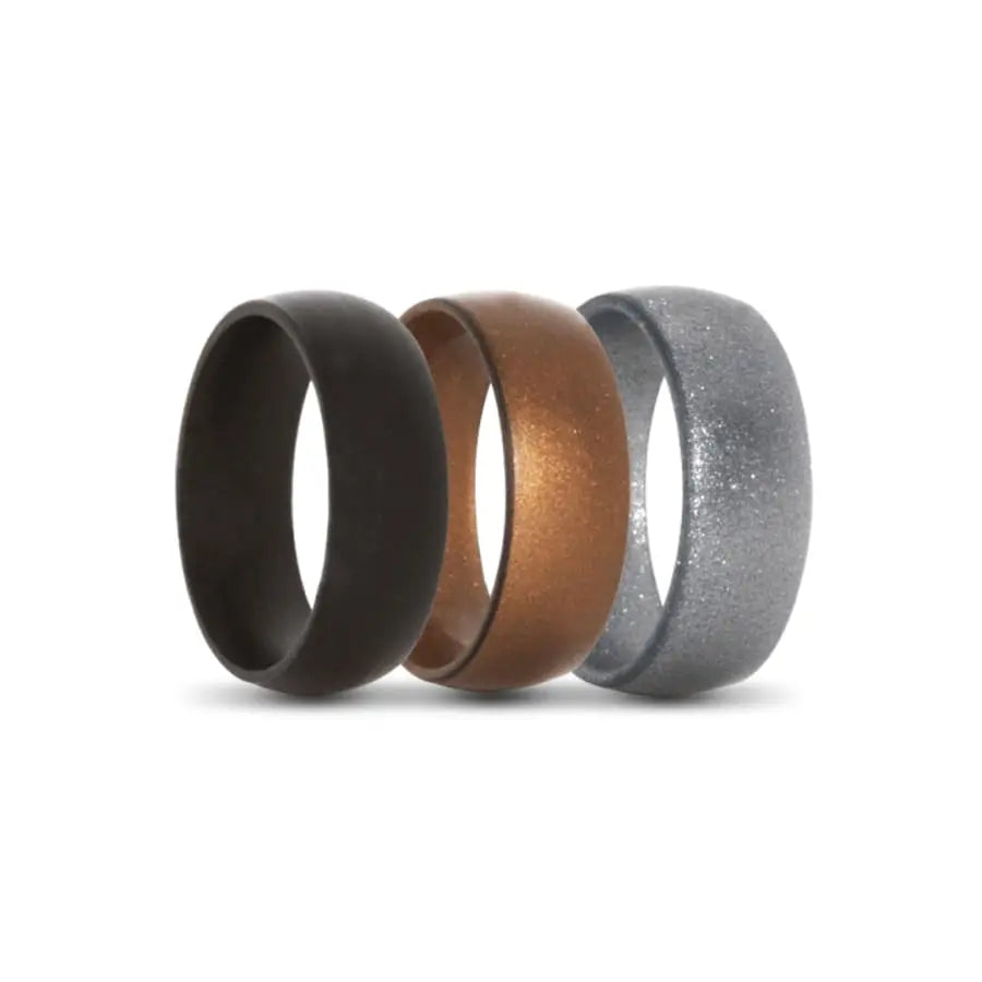 Black, Bronze, Silver Silicone Ring Pack