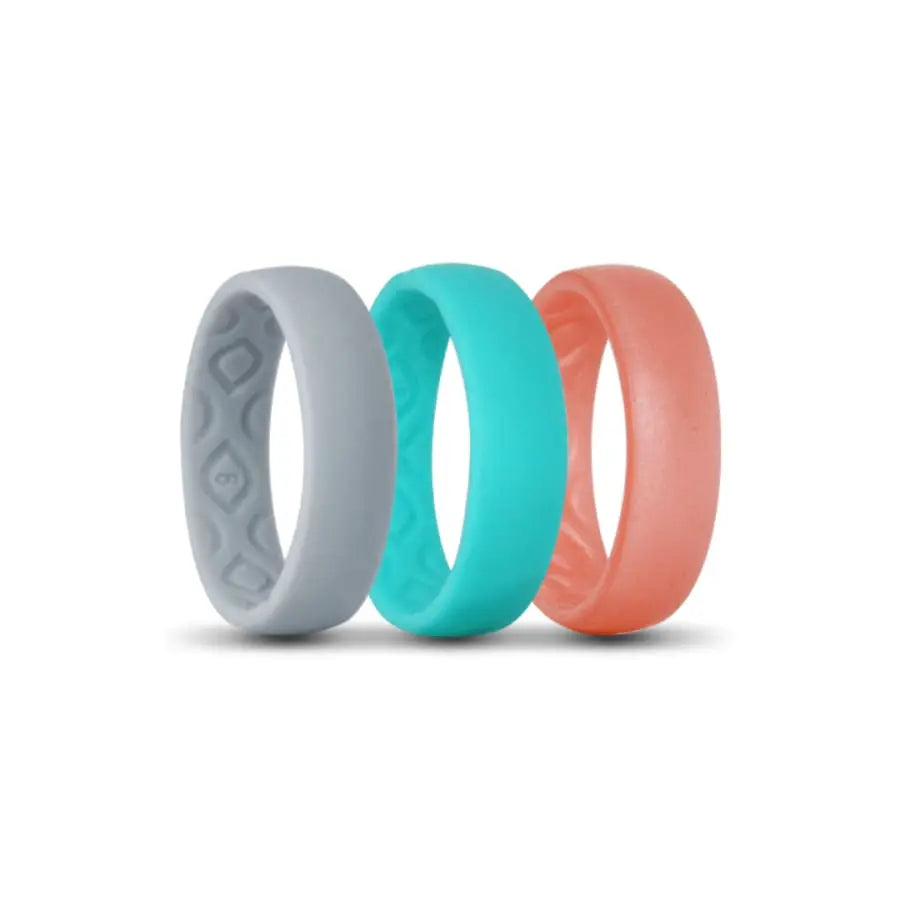 Grey, Turquoise and Pink Pattern Silicone Rings