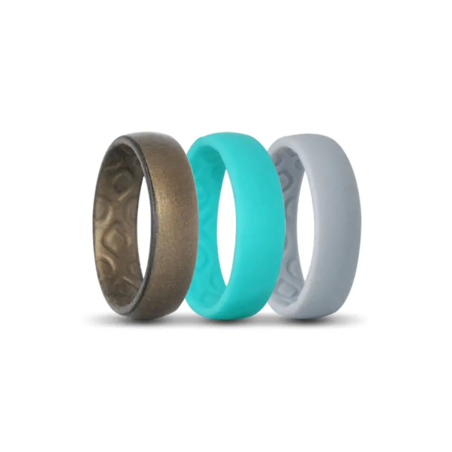 Bronze, Turquoise and Grey Pattern Silicone Rings