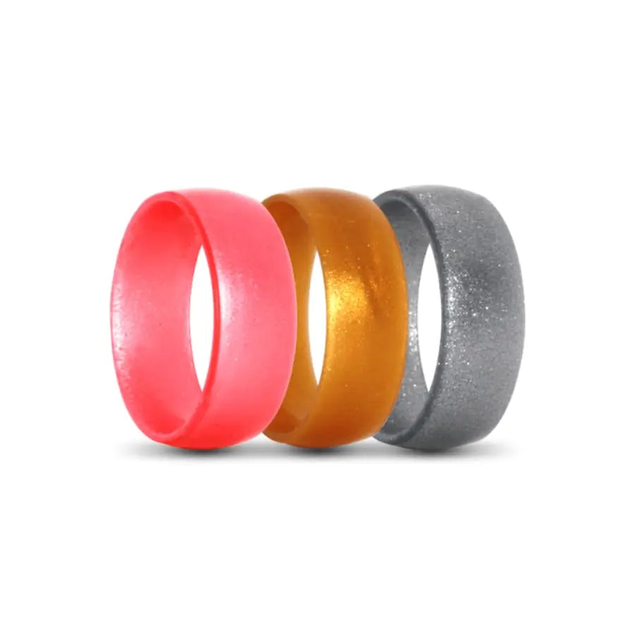 Pink, Orange and Silver Silicone Rings