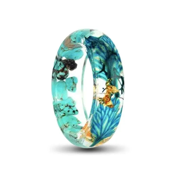 Turquoise and Gold Pebble Resin Ring