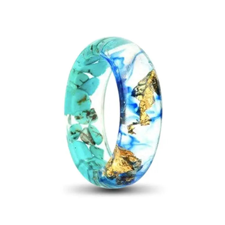 Blue and Gold Pebble Resin Ring