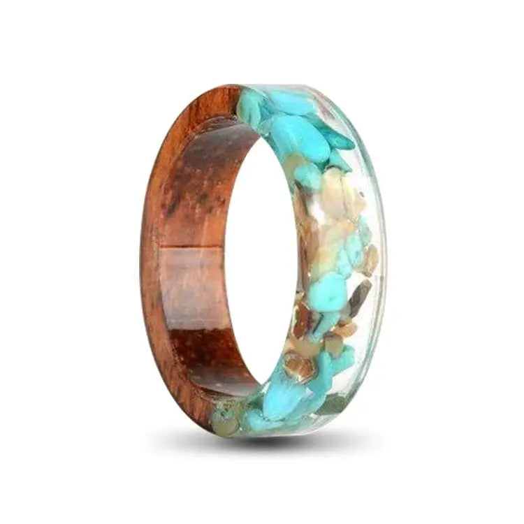 Turquoise Pebble Wood Resin Ring