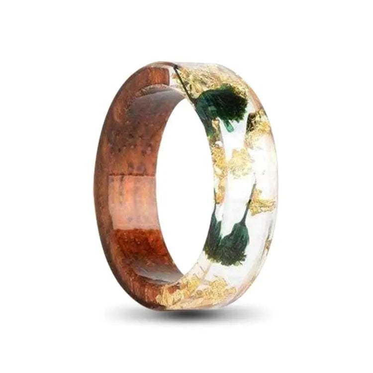 Gold and Green Wood Resin Ring