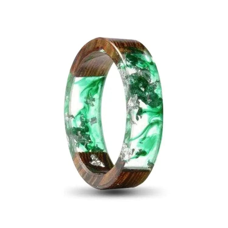 Green and Silver Resin Wood Ring
