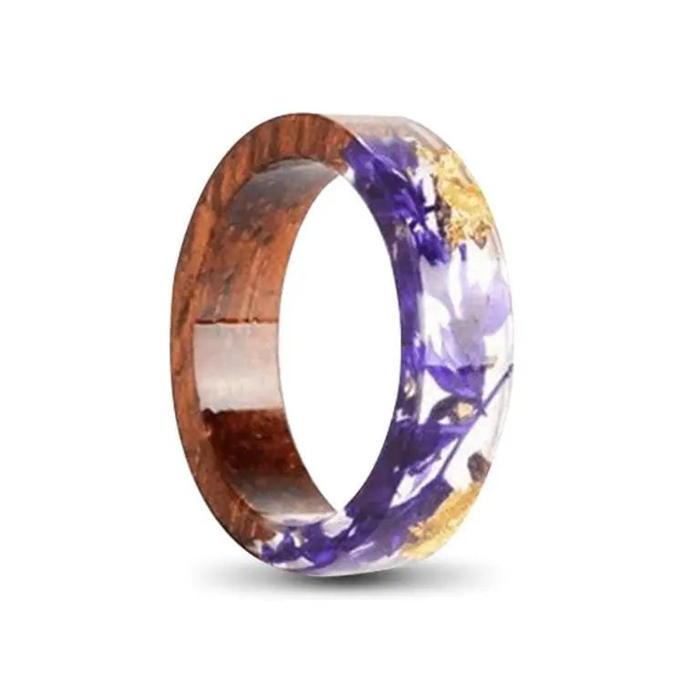 Purple and Gold Resin Wood Ring