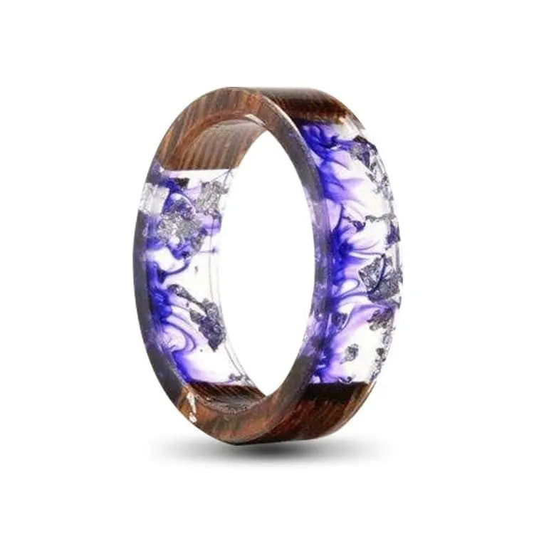 Purple and Silver Wood Resin Ring